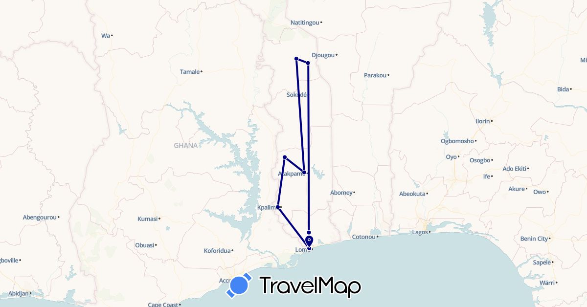 TravelMap itinerary: driving in Togo (Africa)